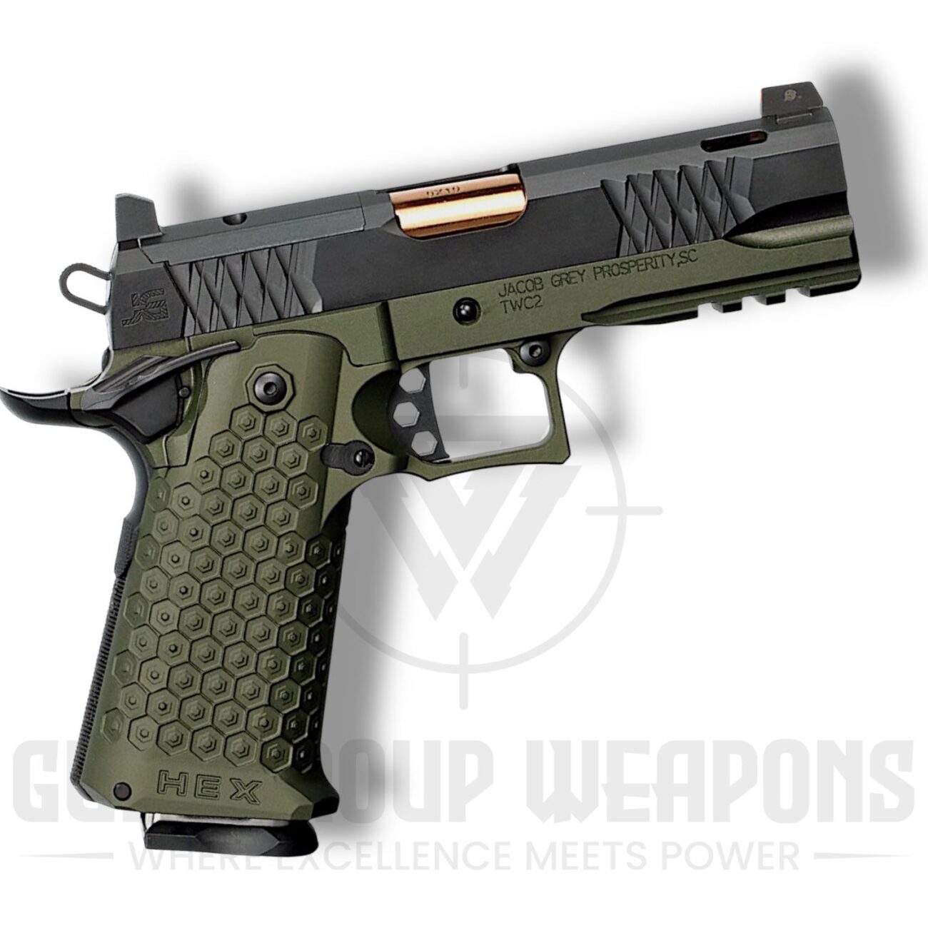 Jacob Grey TCW HEX 4.25" 9MM (OD Green, Rose Gold barrel) - Image 2